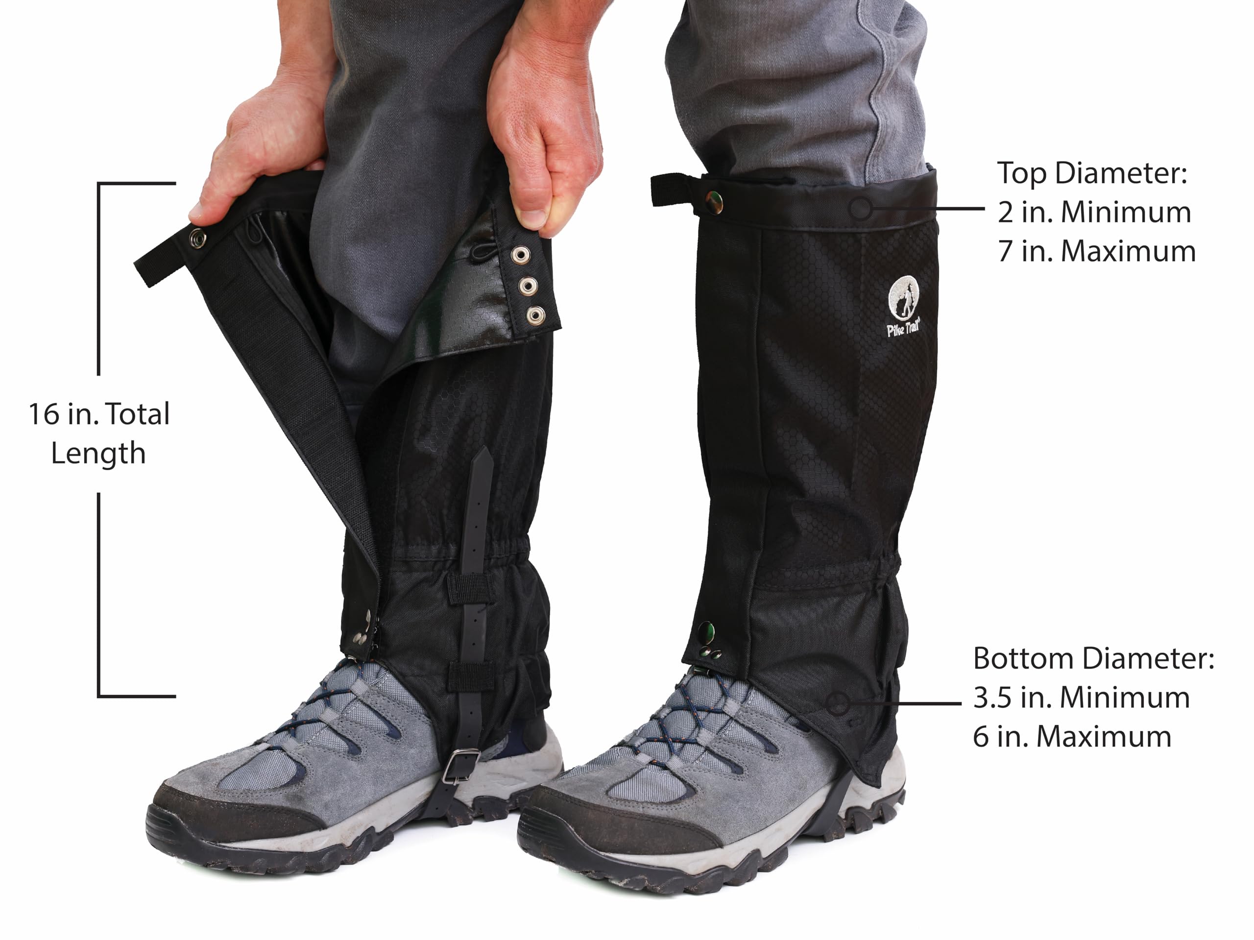 Pike Trail Waterproof Adjustable Leg Gaiters: For Hiking in Mud, Sand, and Snow - Hunting, Mountain Climbing, or Snowshoeing