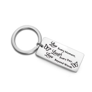 feelmem butterfly keychain inspirational butterfly quote live every moment laugh every day love beyond words keychain butterfly jewelry hostess gift house warming gift for best friend family (silver)