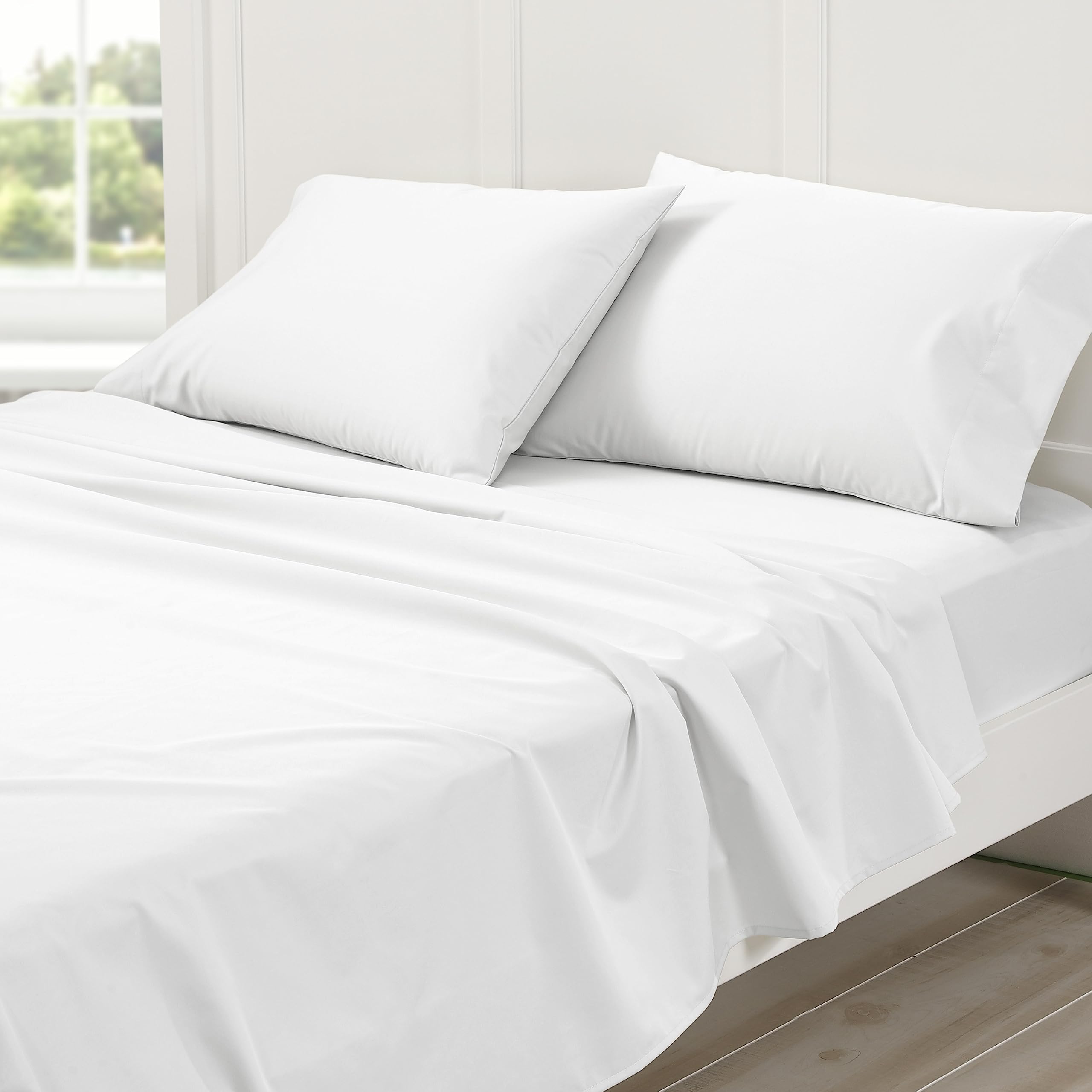 Cuddledown dreamstead King Bed Soft, Easy, 100% Cotton, Luxury Sateen, Set includes Fitted, Flat Sheet and Pillowcase, White