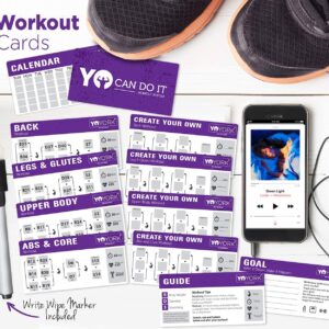 YoYork Exercise Posters for Stretching, Dumbell & Bodyweight Training - Home Gym & Fitness Workout w Minimal Equipment Needed - Get Full Body Workout at Home - 3 Laminated Posters Plus Workout Cards