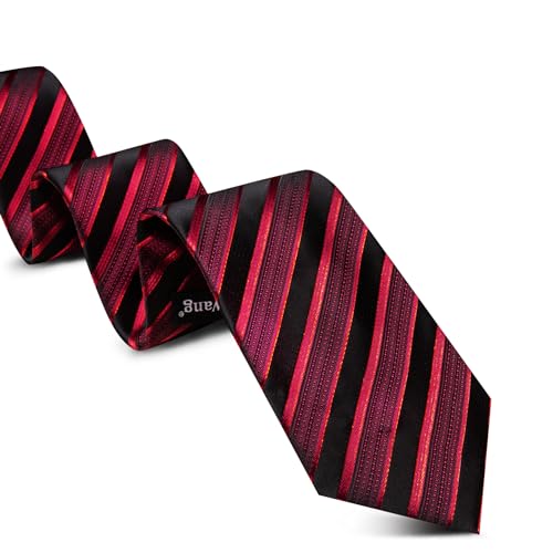 Barry.Wang Stripe Men Ties Set Classic WOVEN Necktie with Handkerchief Cufflinks Formal Black Red