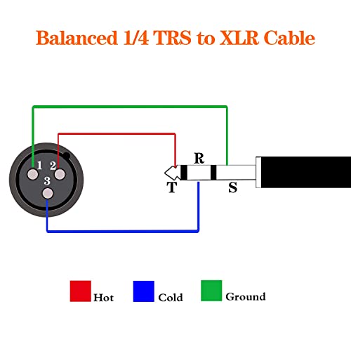 Disino 1/4 Inch TRS to XLR Male Balanced Signal Interconnect Cable Quarter inch to XLR Patch Cable - 3.3 Feet