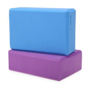 H&S High Density Yoga Blocks - Set of 2 - Purple and Blue Firm EVA Foam Bricks - Gymnastics Block for Muscle Pain and Stress