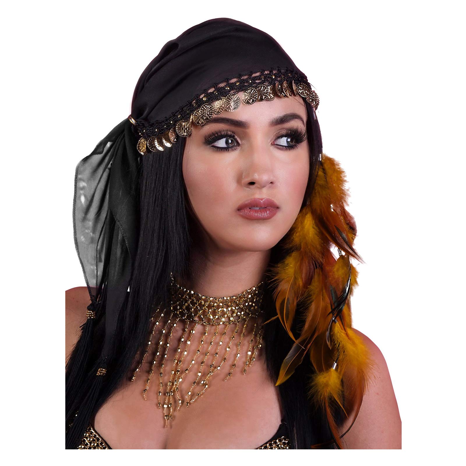 Gypsy Head Scarf with Coins (Black/Gold)