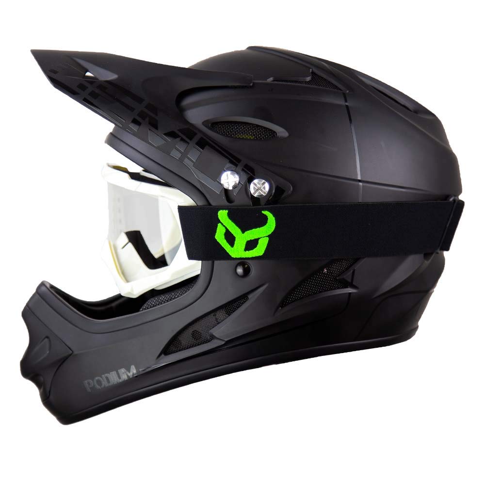 Demon United Podium Black/Black Full Face Mountain Bike Helmet- BMX Helmet- with Demon Viper MTB Goggles- 3 Goggle Color Options Available (White Goggle Frame, XLarge)