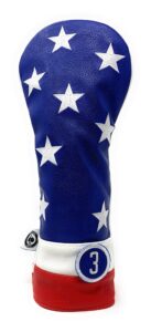 pins & aces usa fairway wood head cover - premium, hand-made leather 3w headcover - american pride styled, tour quality golf club cover - style and customize your golf bag