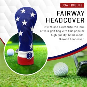 Pins & Aces USA Fairway Wood Head Cover - Premium, Hand-Made Leather 3W Headcover - American Pride Styled, Tour Quality Golf Club Cover - Style and Customize Your Golf Bag