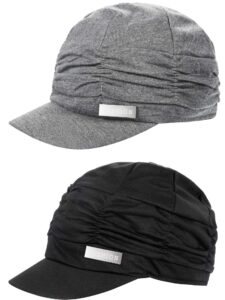 2 pieces women newsboy cabbie cap beret hats bamboo baseball cap cotton painter visor hats for women (black, grey)