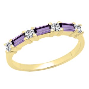 Dazzlingrock Collection 4x2mm Baguette Amethyst & Princess White Diamond Wedding Band for Women in 10K Yellow Gold Size 6