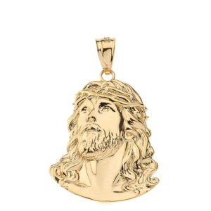 14K Yellow Gold Jesus Head 3/4” Pendant