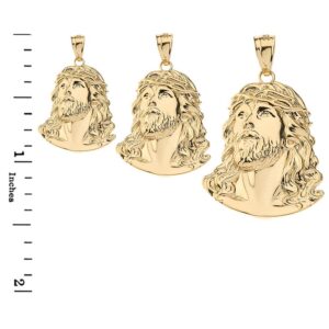 14K Yellow Gold Jesus Head 3/4” Pendant