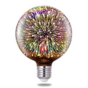 Porseme 3D Fireworks Decorative Light Bulb, E26 Base, 7W, AC100-240V, Glass Bulbs with Soft Warm Light, Shiny Decor for Home, Bedroom, Party (Included 1 G125 Bulb)