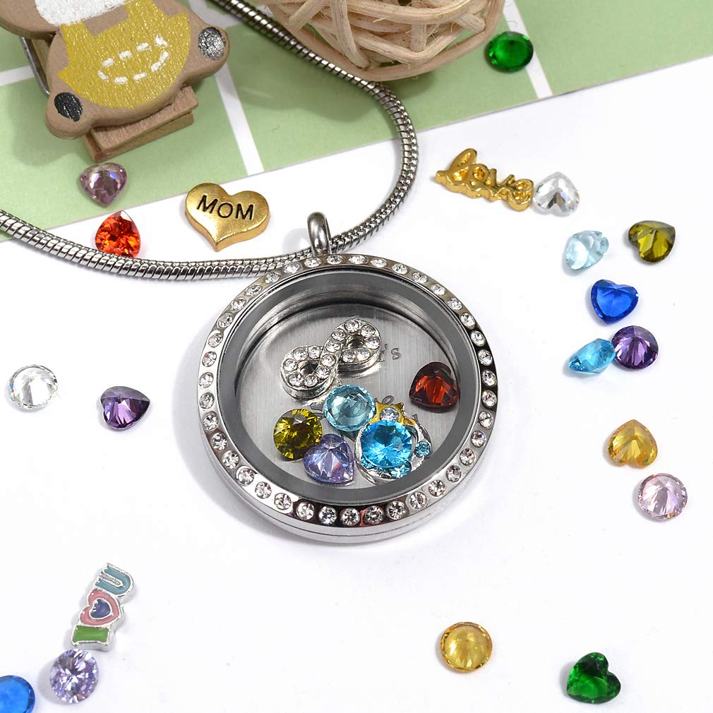 Veeshy A Mothers Love Has No End Floating Locket Necklace Pendant with Charms & 24PCS Birthstones, Mother's Day Birthday Xmas Gifts