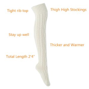 SherryDC Women's Cable Knit Boot Stockings Extra Long Thigh High Leg Warmers Winter Floor Socks White