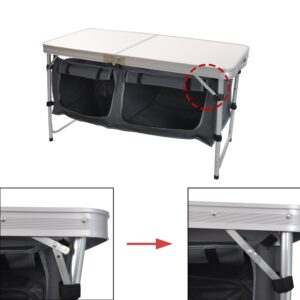 LUCKYERMORE Folding Camping Table with Storage Organizer, Aluminum Lightweight Height Adjustable Camp Kitchen Table for Outdoor Travel, Beach, Backyard, BBQ, Party and Picnic.