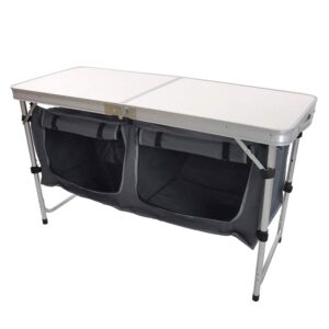 LUCKYERMORE Folding Camping Table with Storage Organizer, Aluminum Lightweight Height Adjustable Camp Kitchen Table for Outdoor Travel, Beach, Backyard, BBQ, Party and Picnic.