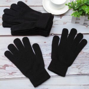 Cooraby 12 Pairs Winter Magic Gloves Stretchy Warm Knit Gloves with Mesh Storage Bag for Men or Women (Black, Length 8.3 inches)