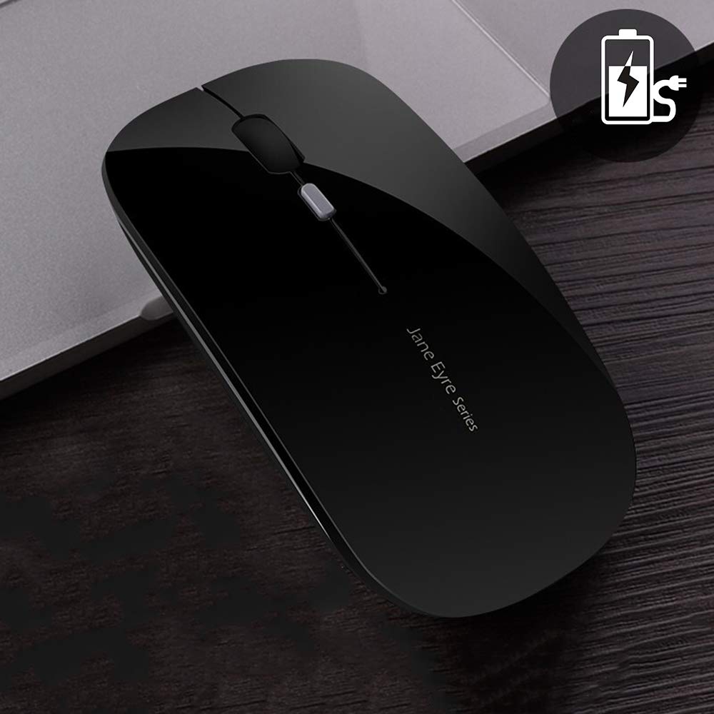 Uciefy Q5 Slim Rechargeable Wireless Mouse, 2.4G Portable Optical Silent Ultra Thin Wireless Computer Mouse with USB Receiver and Type C Adapter, Compatible with PC, Laptop, Notebook, Desktop Black