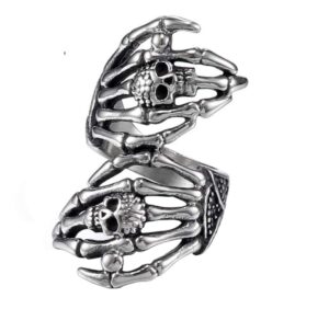 hijones unisex stainless steel gothic punk double skull skeleton claws ring silver size 8