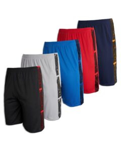 boys workout quick dry shorts youth clothes mesh active athletic basketball soccer kid gym running teen dry-fit l (12-14) 5-pack