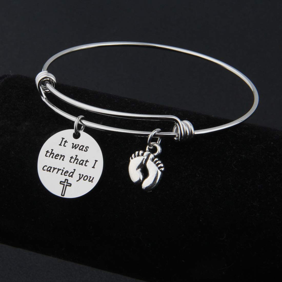 BNQL It was Then That I Carried You Bracelet with Footprints Charm (Silver)