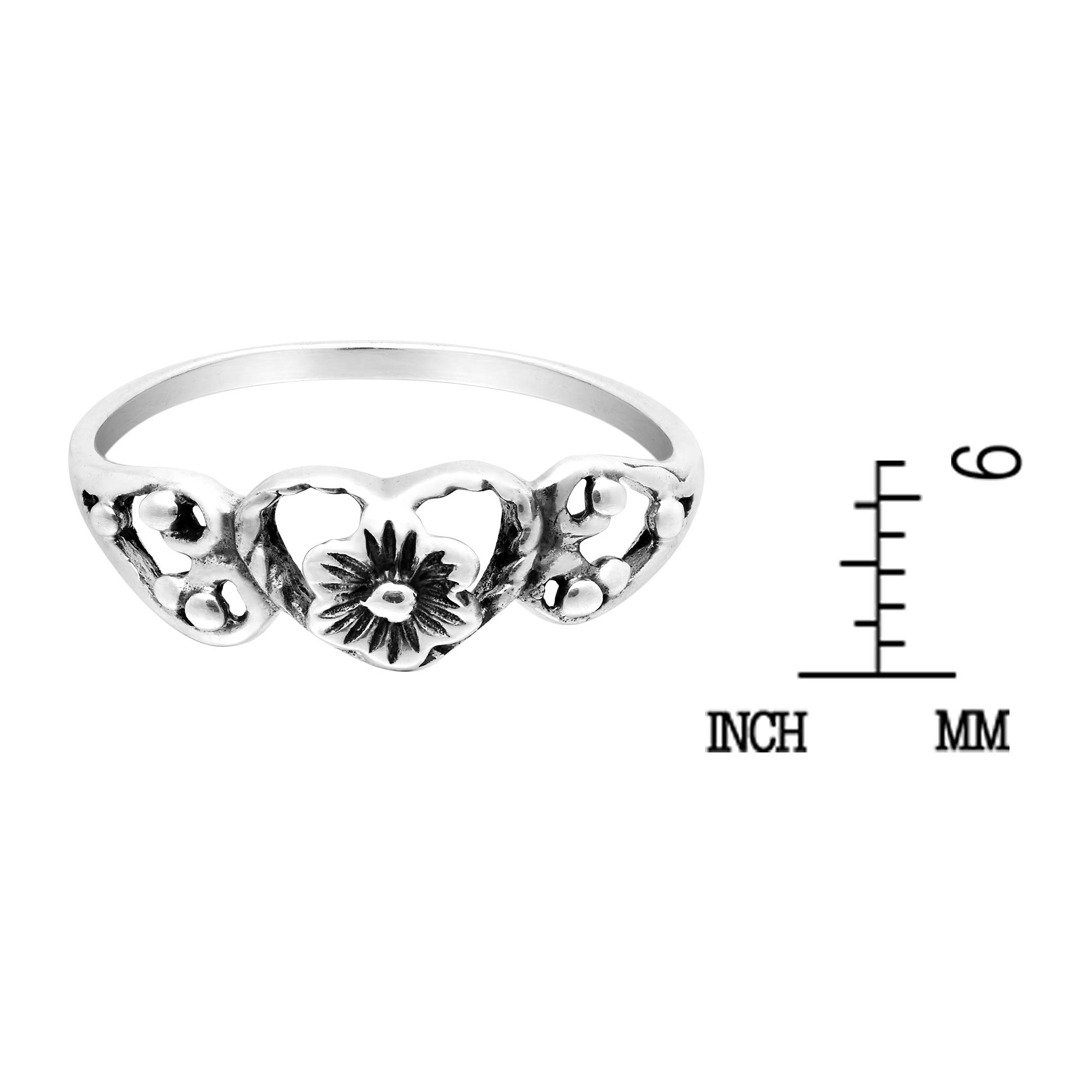 AeraVida Stunning Heart & Flower Themed .925 Sterling Silver Ring | Floral Crown Silver Ring for Women | Nature Inspired Anniversary Jewelry Gift (8)