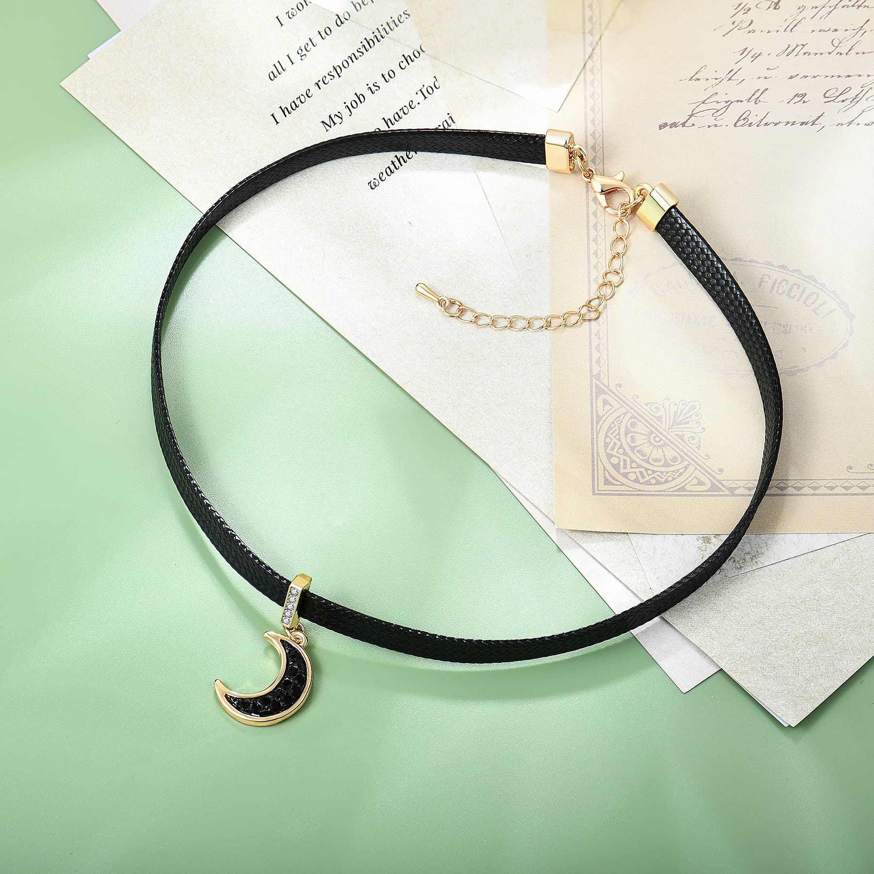 FJ leather Moon Choker Necklace for Women