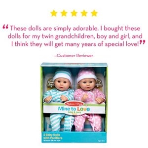 Melissa & Doug Mine to Love Twins Luke & Lucy 15” Light Skin-Tone Boy and Girl Baby Dolls with Rompers, Caps, Pacifiers - Twin Baby Dolls, First Baby Dolls For Toddlers 18 Months And Up