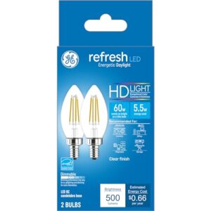 ge refresh led light bulbs, 60w, daylight hd candle lights, decorative light bulbs, small base (8 pack)