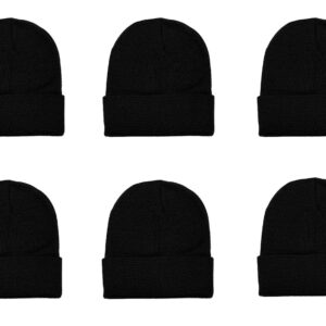 Gelante Unisex Knitted Winter Beanie Hat 6 Pcs 2040-BLK-6PC Black