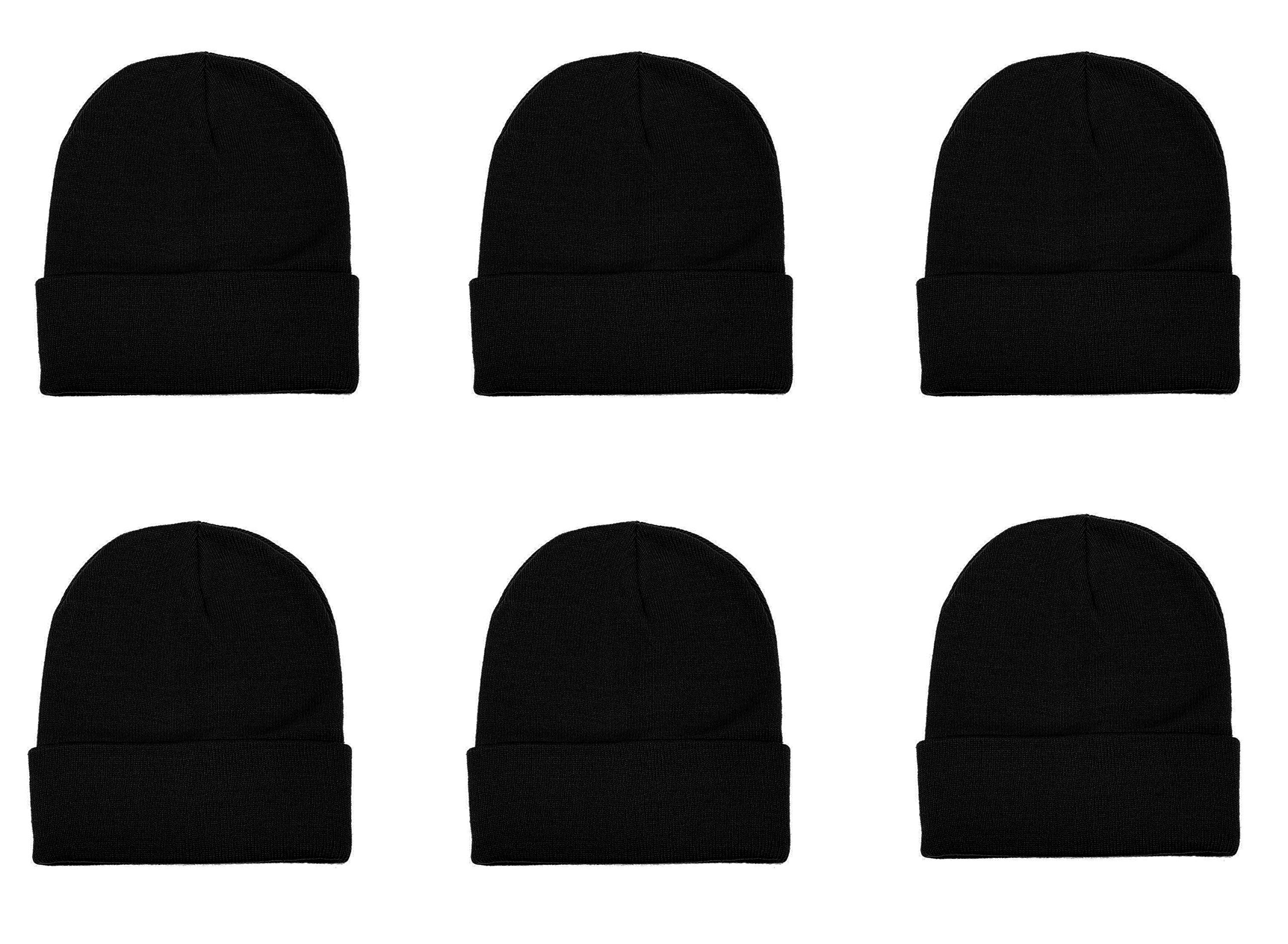 Gelante Unisex Knitted Winter Beanie Hat 6 Pcs 2040-BLK-6PC Black