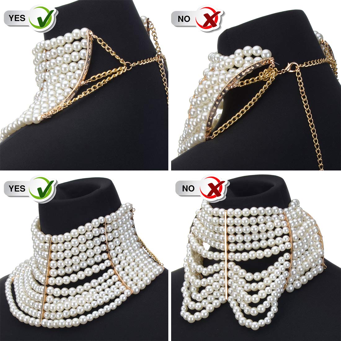 Chunky Statement Necklace, Pearls Bib Necklace Costume Novelty Fashion Jewelry White