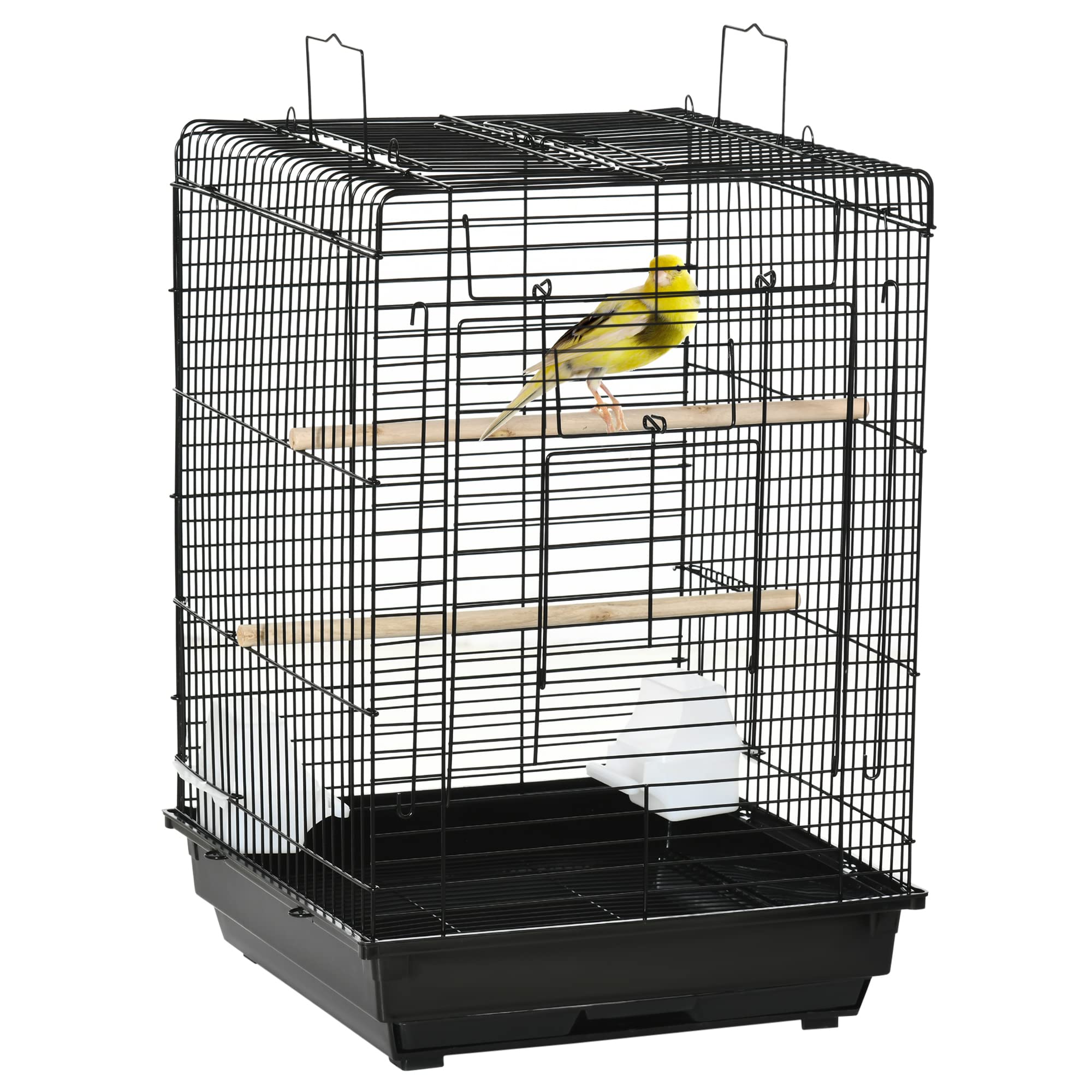 PawHut 23" Bird Cage Flight Parrot House Cockatiels Playpen with Open Play Top and Feeding Bowl Perch Pet Furniture Black