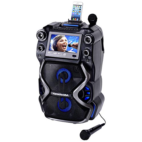 Karaoke USA GF920 Rechargeable Portable Bluetooth CDG-MP3G Karaoke Machine and PA System with 2 Microphones