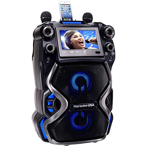 Karaoke USA GF920 Rechargeable Portable Bluetooth CDG-MP3G Karaoke Machine and PA System with 2 Microphones