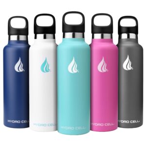 hydro cell stainless steel water bottle with straw & 2 standard mouth lids (32oz 24oz 20oz 16oz) keeps liquids hot or cold w/double wall vacuum insulated leak proof sport design (teal 24oz)