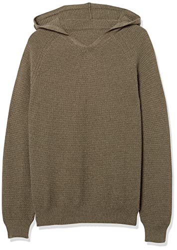 The Knitwear Lab Men's 3D Textured Hoodie Pullover Sweater Bark X-Large