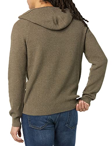 The Knitwear Lab Men's 3D Textured Hoodie Pullover Sweater Bark X-Large