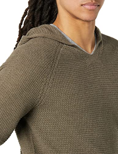 The Knitwear Lab Men's 3D Textured Hoodie Pullover Sweater Bark X-Large