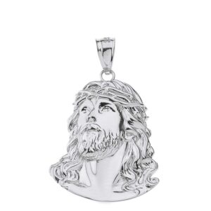 Fine 925 Sterling Silver Jesus Head Face Charm Religious Pendant, 0.92"