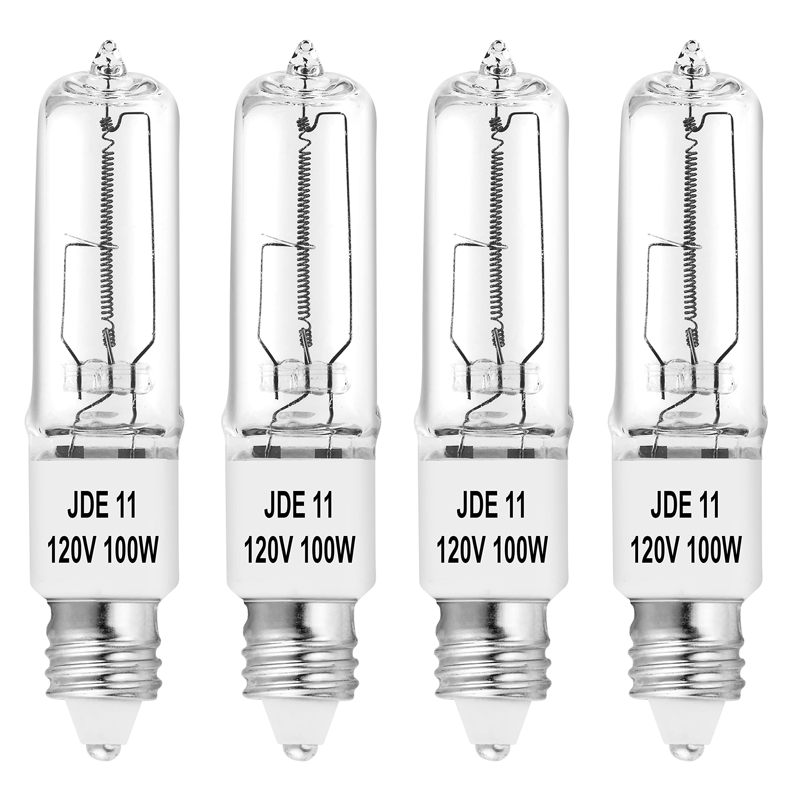 Bluex Bulbs 4-Pack JDE11 120V 100W Halogen JDE11 100W Bulb Warm White 100 Watt T4 E11 Bulb JD E11 T4 100W for Chandeliers, Pendants, Table Lamps, Cabinet Lighting, Mini-Candelabra Base T4 Bulb