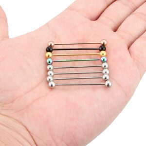 Dyknasz 8PCS Industrial Bar Earrings Stainless Steel 16G Multicolor 32mm Barbell Ear Cartilage Piercing Jewelry Set