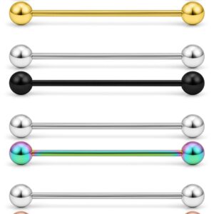 Dyknasz 8PCS Industrial Bar Earrings Stainless Steel 16G Multicolor 32mm Barbell Ear Cartilage Piercing Jewelry Set