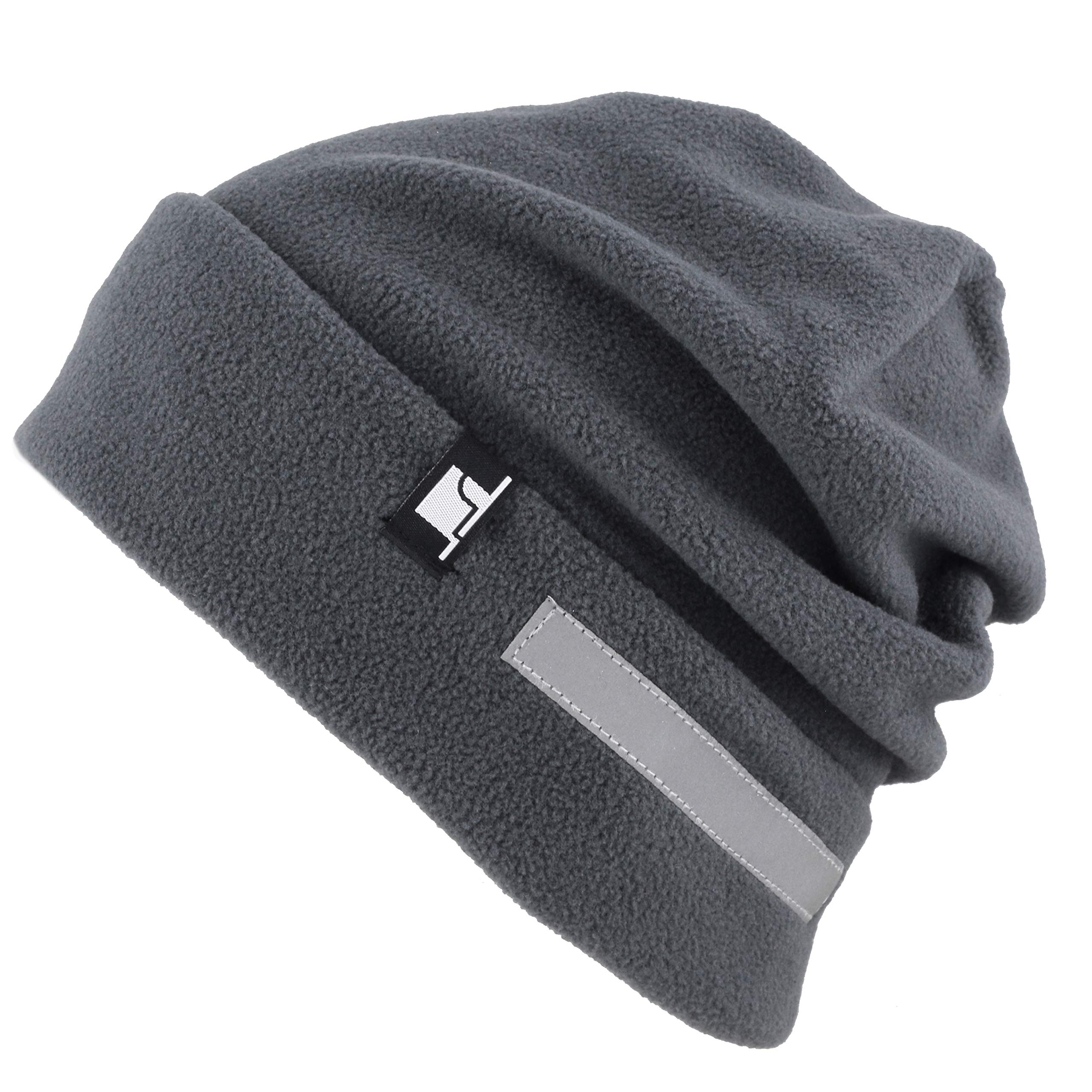 The Hat Depot Fleece Winter Beanie Hat Cold Weather Reflective Safety for Men & Women Performance Stretch (Charcoal)