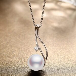 CHAULRI Genuine Premium AAA Top Grade 9-10mm Cultured White Pearl Pendant Necklace 18K Gold Plated 925 Silver - Gifts for Women for Her Wife Mom Daughter (White, gold-plated-silver)