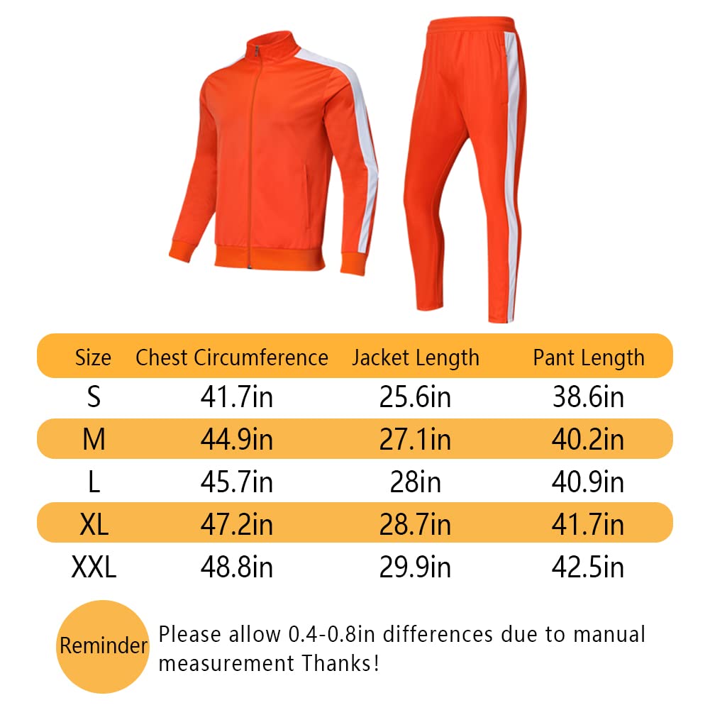 Shinestone Men's Sport Casual Tracksuit Warm Up Suit Gym Training Wear for Christmas (Orange, M)