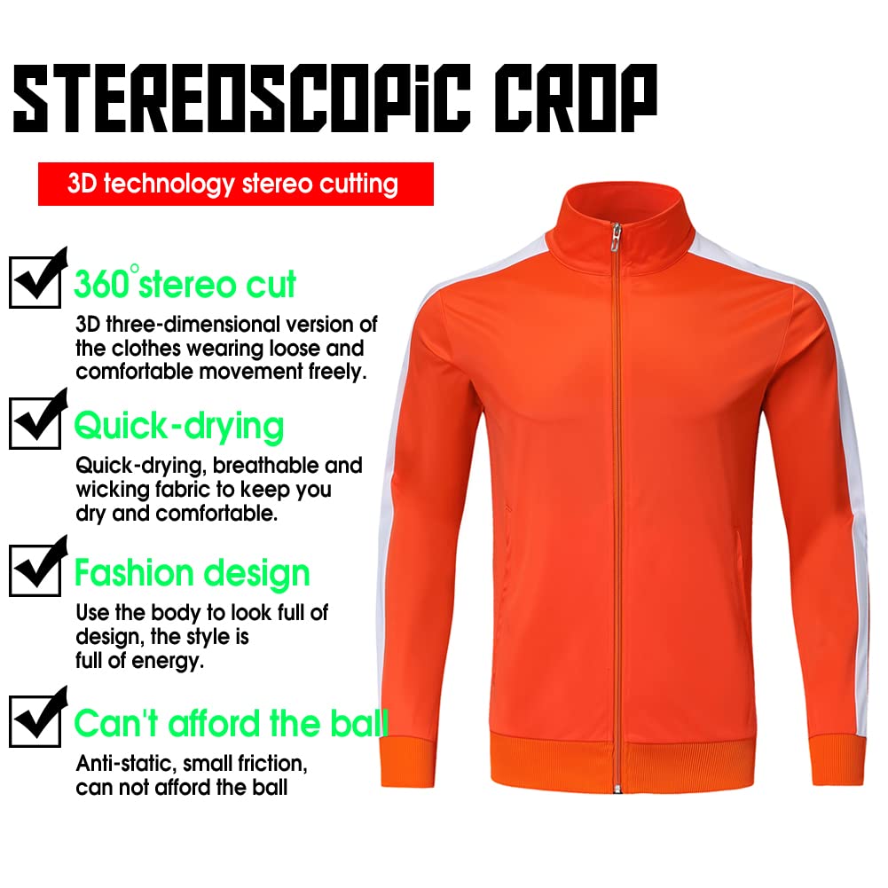 Shinestone Men's Sport Casual Tracksuit Warm Up Suit Gym Training Wear for Christmas (Orange, M)