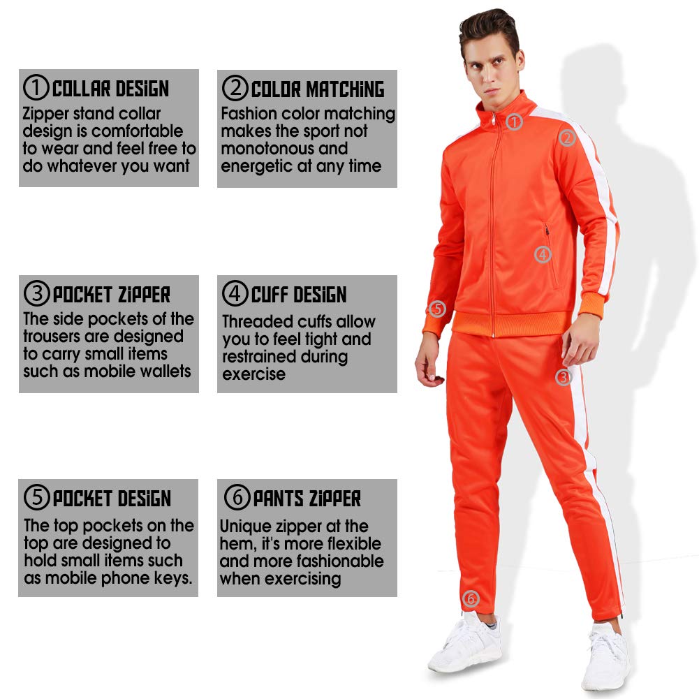 Shinestone Men's Sport Casual Tracksuit Warm Up Suit Gym Training Wear for Christmas (Orange, M)