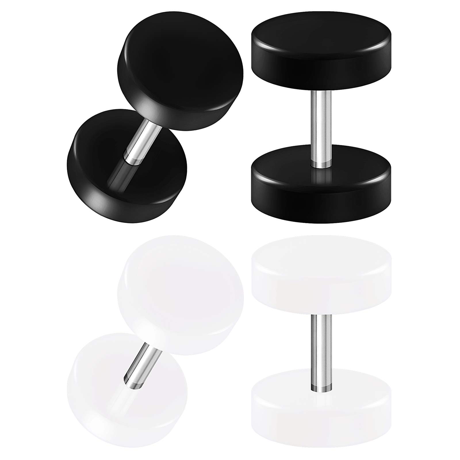 BIG GAUGES 2 Pairs Acrylic 16g Gauge 1.2mm 8mm Black White Fake Plugs O-rings Piercing Jewelry Illusion Ear Cheater Earring Lobe BG2923