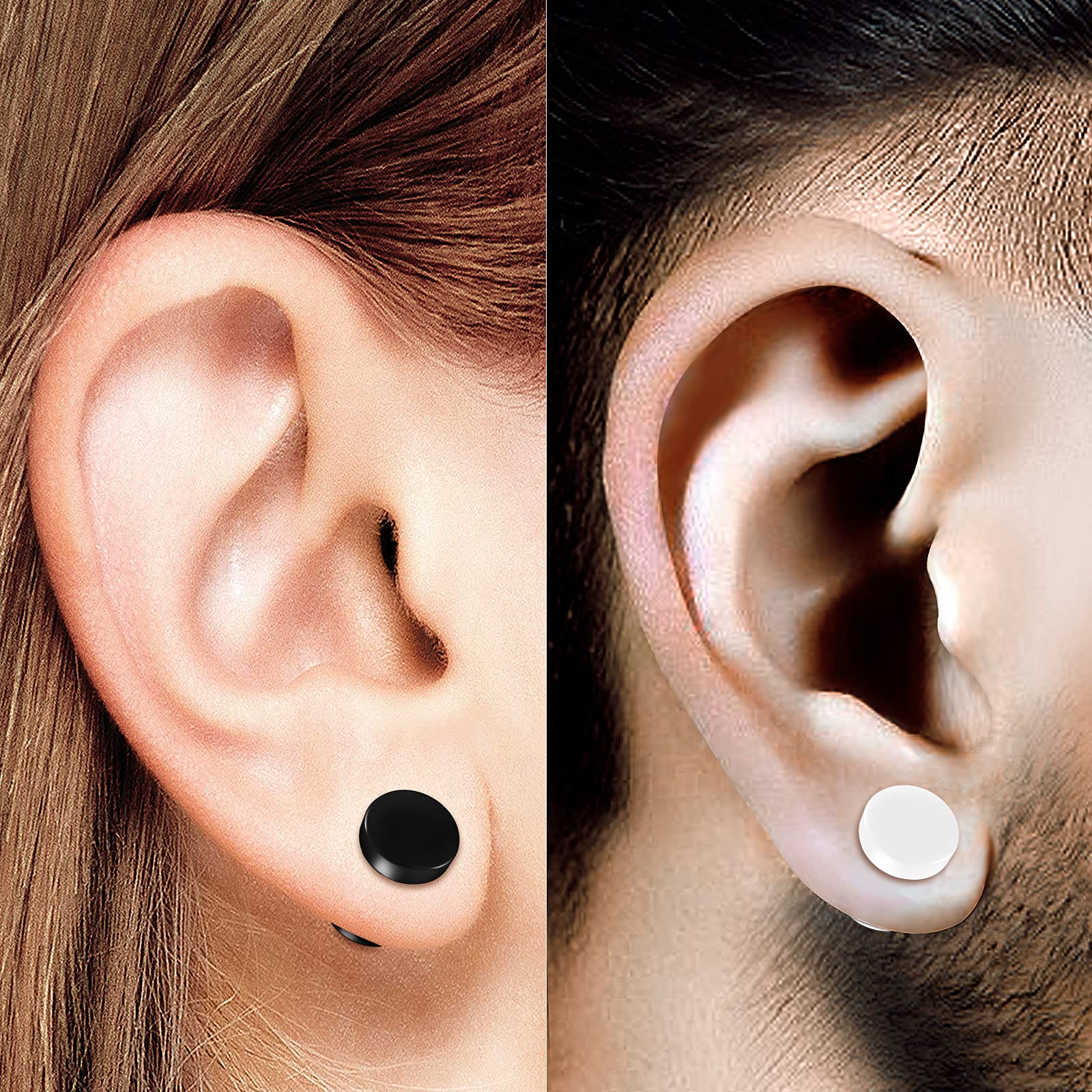 BIG GAUGES 2 Pairs Acrylic 16g Gauge 1.2mm 8mm Black White Fake Plugs O-rings Piercing Jewelry Illusion Ear Cheater Earring Lobe BG2923